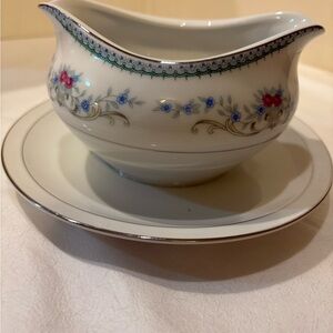 Vintage Harmony House Duchess Pattern Gravy Boat with Attached Plate